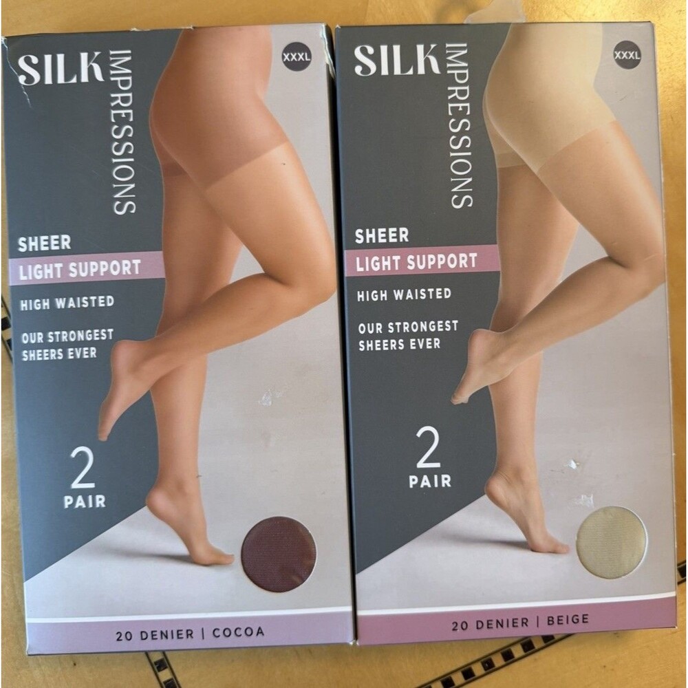 ​Lot of 2 Silk Impressions Pantyhose XXXL 4 Pair Sheer Light Support Beige Cocoa
